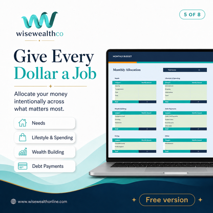 Free Excel Budget Workbook | Wise Wealth image showing a budgeting system for allocating money intentionally.