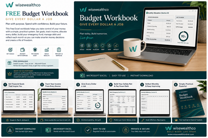 Free Excel Budget Workbook from Wise Wealth, featuring budgeting tools, financial planning, and money management resources.