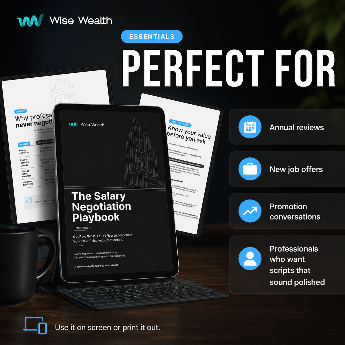 The Salary Negotiation Playbook Essentials digital guide for negotiating raises and job offers.