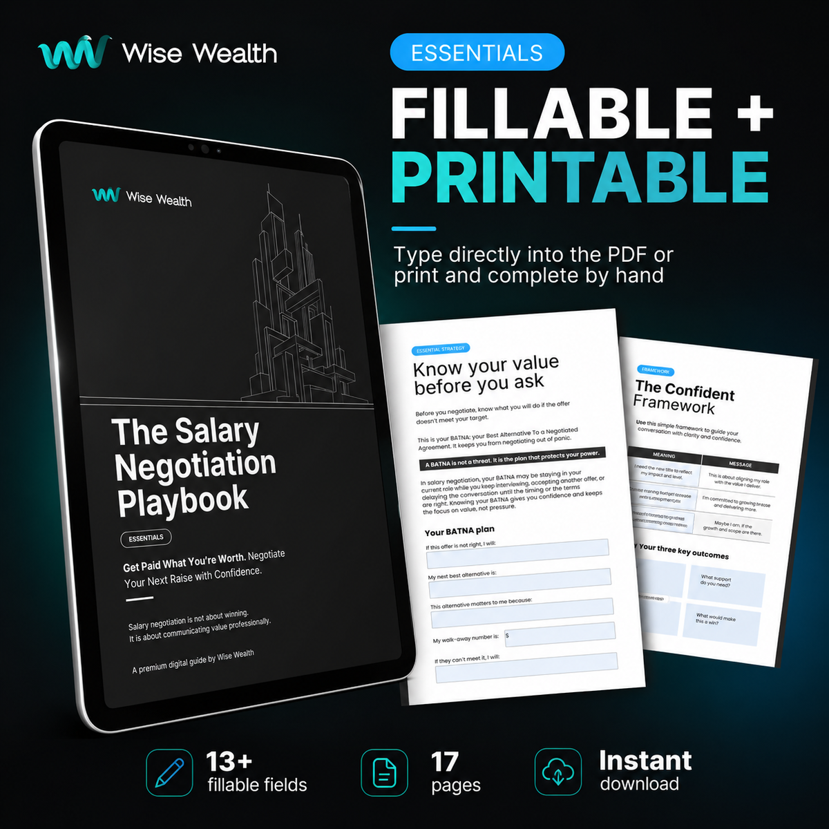 Salary Negotiation Playbook Essentials fillable and printable PDF guide with insights for successful negotiations.