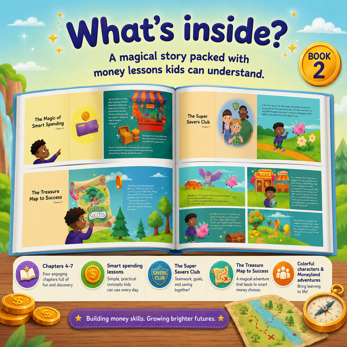 Physical hardcover copy of The Chronicles of Baby Mogul Book 2 with colorful illustrated pages