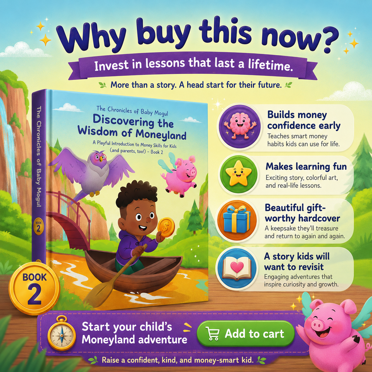 Physical hardcover copy of The Chronicles of Baby Mogul Book 2 with colorful illustrated pages