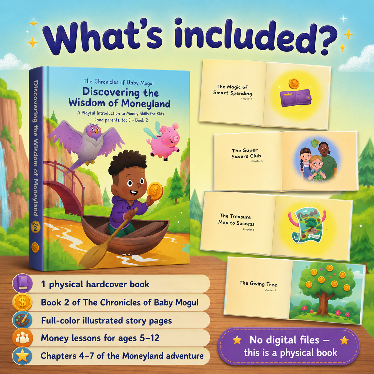 What is included with The Chronicles of Baby Mogul Book 2 physical hardcover financial literacy book
