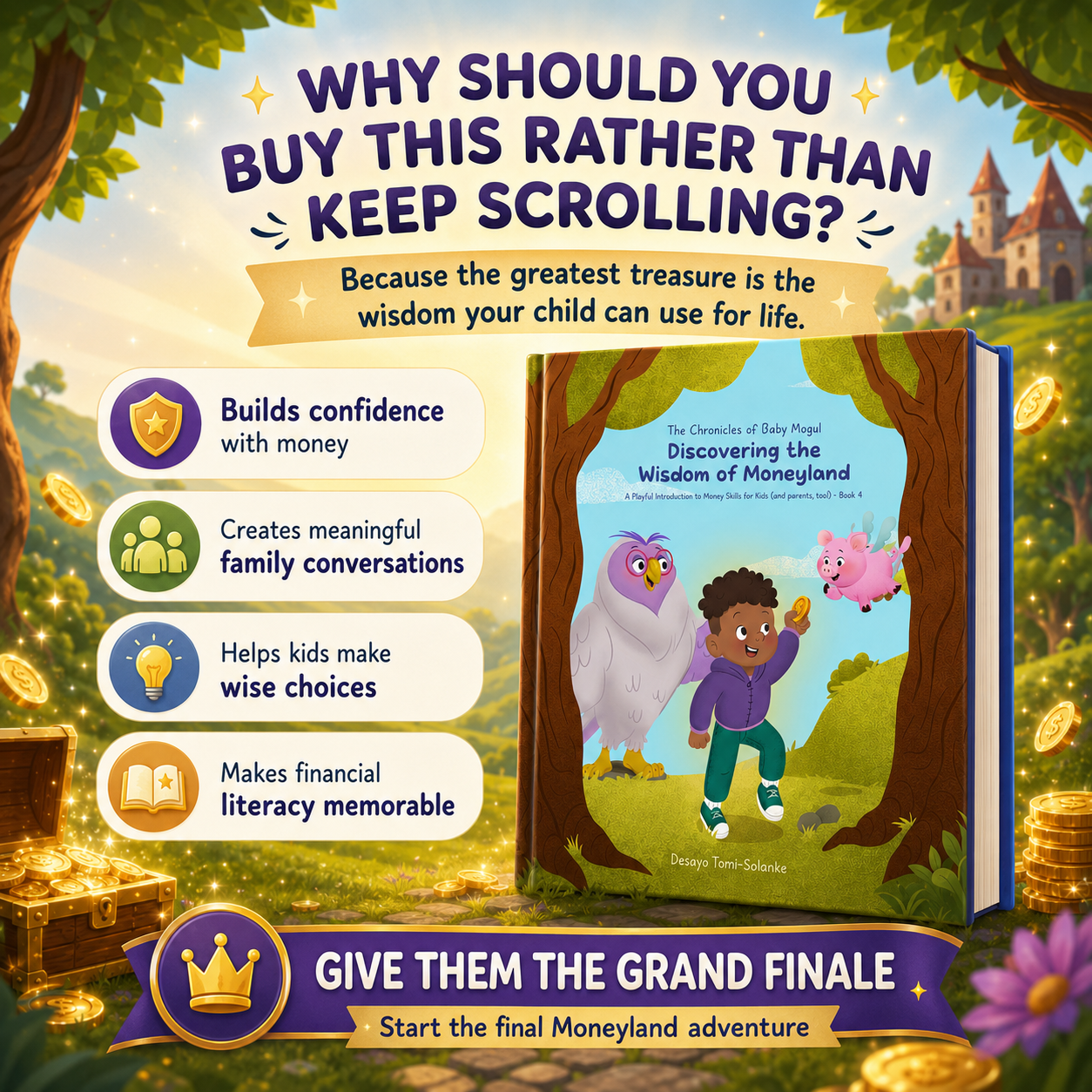 Physical hardcover copy of The Chronicles of Baby Mogul Book 4 with full-color illustrated story pages