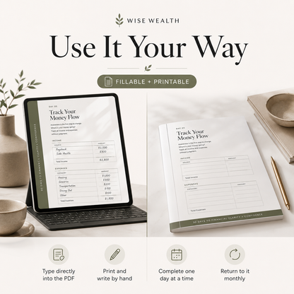 30-Day Money Reset Workbook | Fillable & Printable Budget PDF