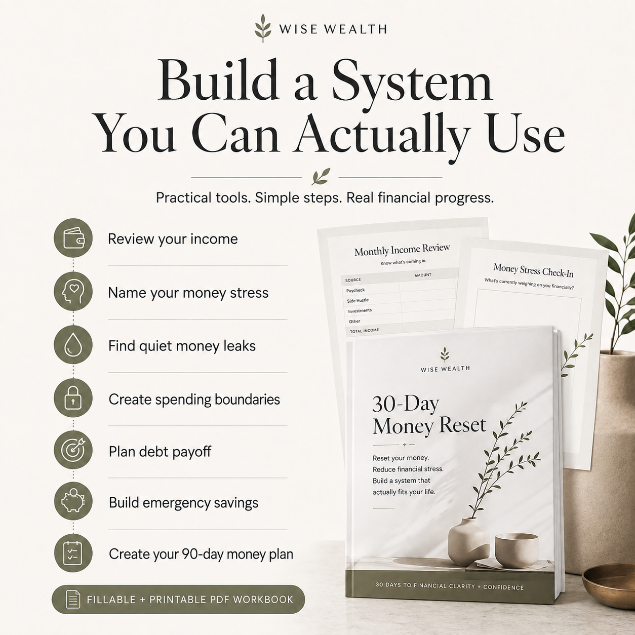 30-Day Money Reset Workbook | Fillable & Printable Budget PDF