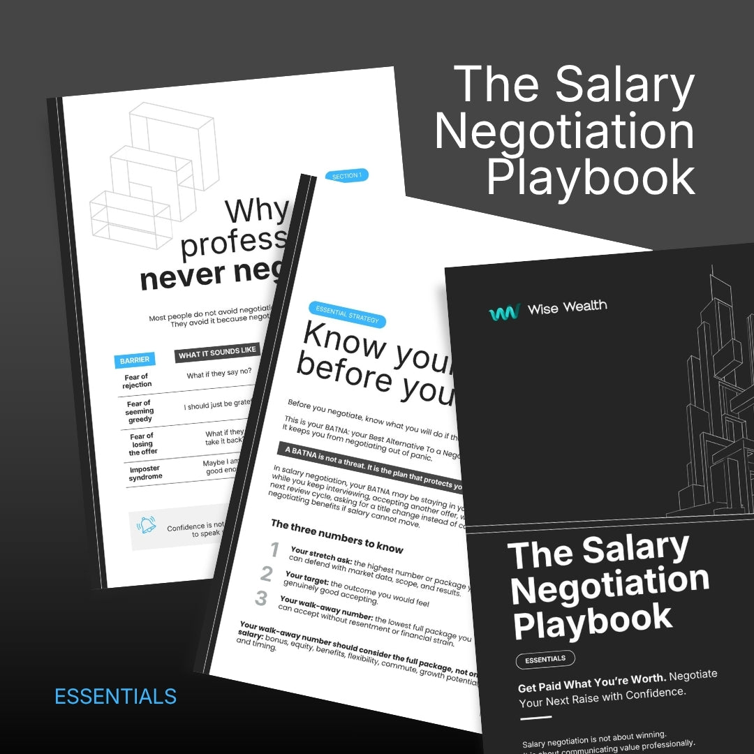 The Salary Negotiation Playbook Essentials fillable digital PDF guide by Wise Wealth